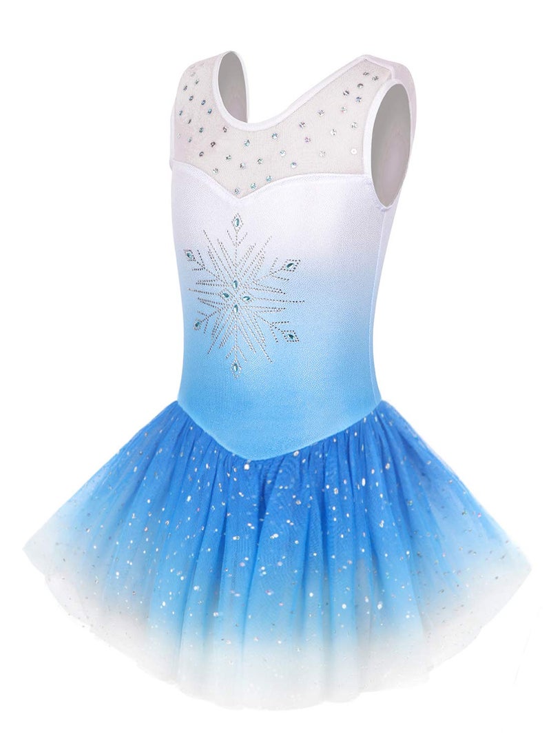 EQSJIU Dance Leotards For Girls With Tutu Ballet Skirts Dresses Gymnastics 3t 4t Blue Snowflake Diamond Gradient Colors White 3-4t Cute Princess Dress - Image 1